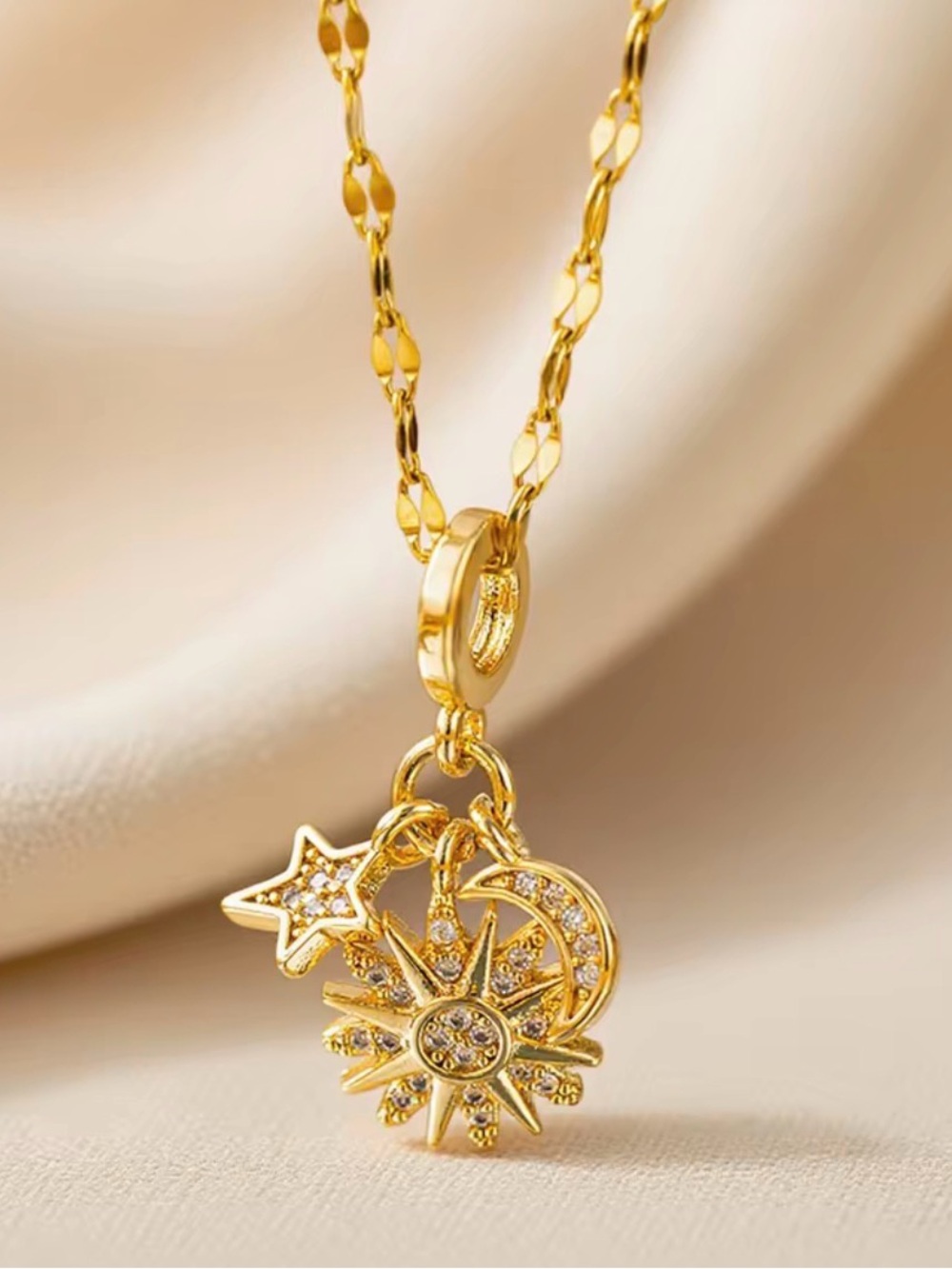 Gold Celestial Trio Necklace - Star, Moon & Sun Charm